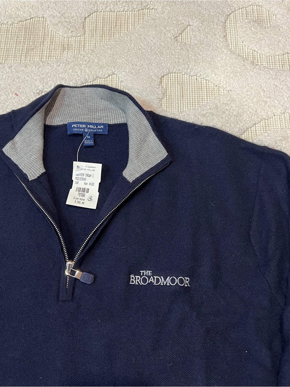 Peter Millar Sweater Mens Medium Navy Blue 1/4 Quarter Zip Cashmere Silk Crown - Picture 4 of 11
